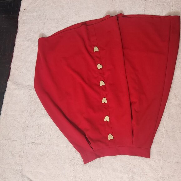 Heart Shape Button Embellished A-Line Midi Skirt in Red - Picture 2 of 16